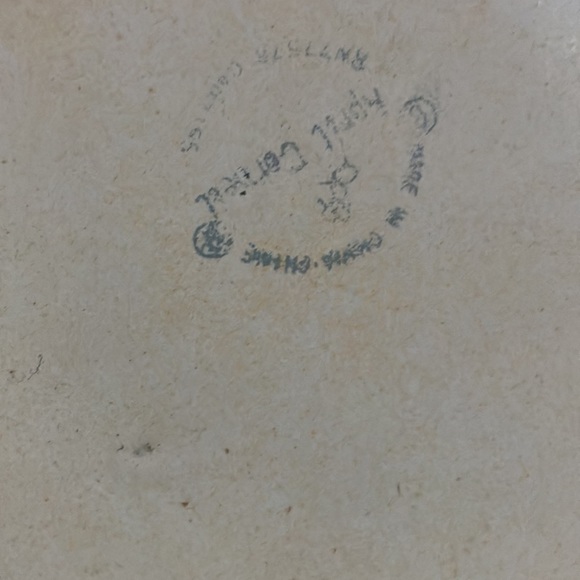 April Cornell Distress Floral White Enamel Basin Bowl w/Blue Rim set of 2 - Picture 5 of 7